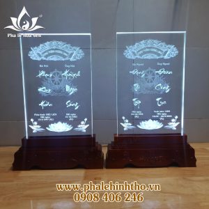 Bài vị thờ pha lê khắc laser kích thước 22x35cm