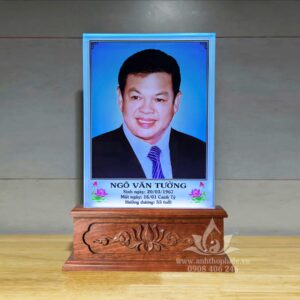 Ảnh thờ pha lê in màu 22x30 đế khắc hoa văn CNC