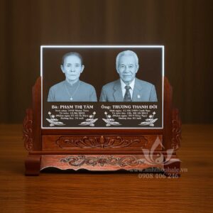 Ảnh thờ pha lê khắc laser 30x22cm đế chạm CNC