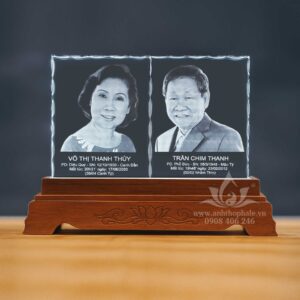 Ảnh thờ đôi pha lê khắc laser mài sò: 20x25x2cm
