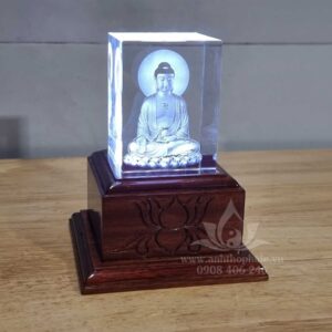 Tượng Phật A Di Đà pha lê ngồi đài sen khắc laser 3D 669cm