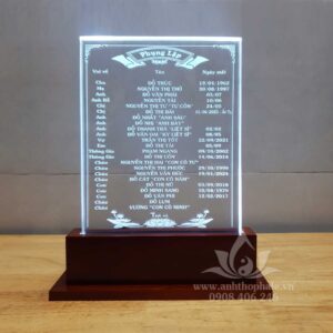 Bài vị thờ gia tiên khắc laser pha lê: 20x25