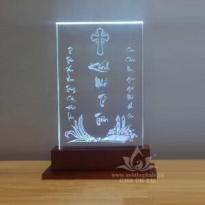 Bài vị pha lê công giáo khắc laser 18x25cm - 01