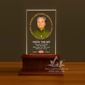 Ảnh thờ pha lê in màu k nền 12x20cm đế chạm sen