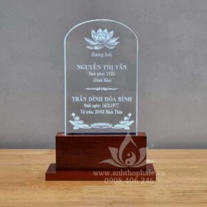 Bài vị khắc laser pha lê hoa sen 12x20cm